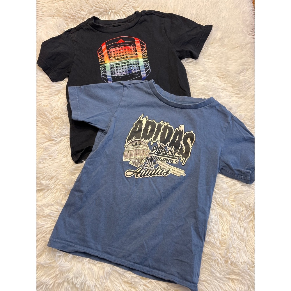 Adidas Kids Graphic T-Shirt Bundle Black Rainbow Blue Originals Logo Size 4 5Y